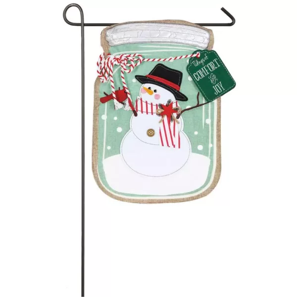 Evergreen 18 in. x 12.5 in. Mason Jar Snowman Garden Linen Flag