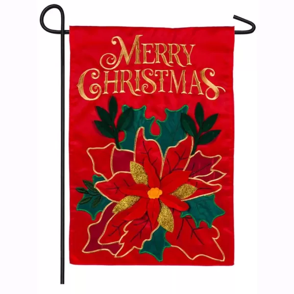 Evergreen 18 in. x 12.5 in. Christmas Poinsettia Garden Applique Flag