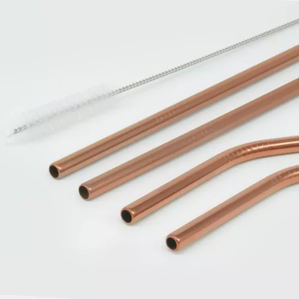 ExcelSteel 10 Pc Reusable Rose Gold Straw Set W/ Cleaning Brushes