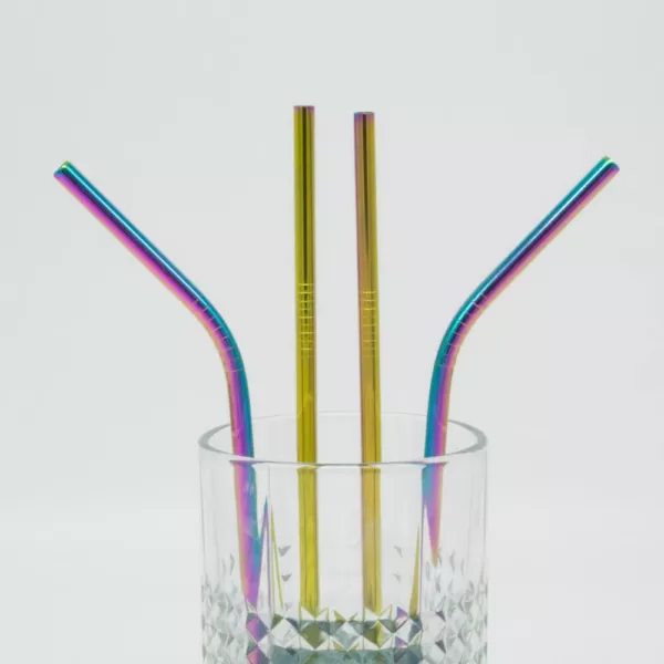 ExcelSteel 10 Pc Reusable Rainbow Straw Set W/ Cleaning Brushes