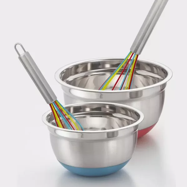 ExcelSteel 8 in. and 10 in. Stainless Steel Tri-Color Whisk with Silicone (Set of 2)