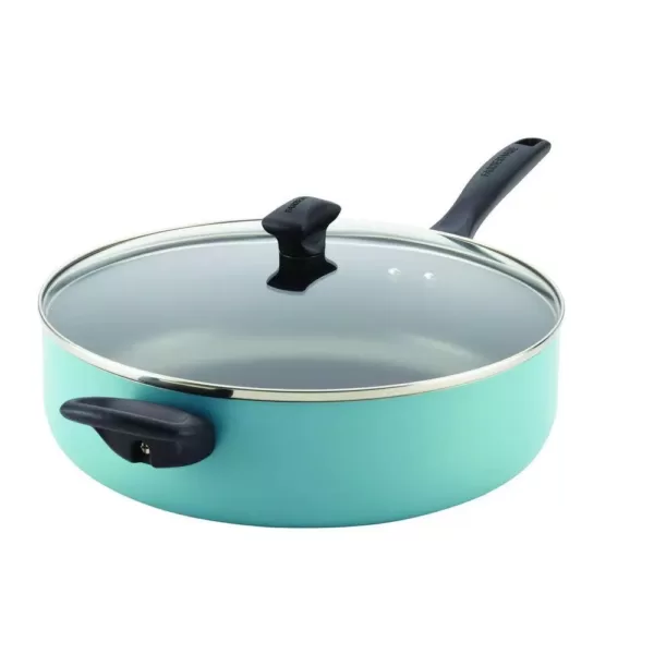 Farberware Dishwasher Safe 6 qt. Aluminum Nonstick Saute Pan in Aqua with Glass Lid