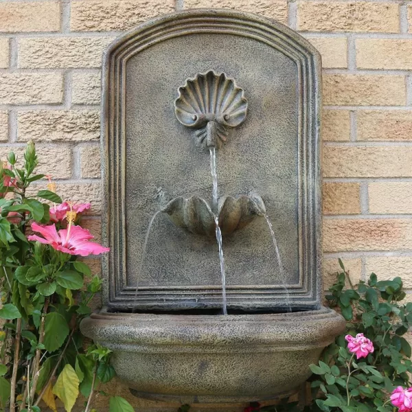 Sunnydaze Decor Seaside Resin Florentine Stone Solar Outdoor Wall Fountain with Battery Backup