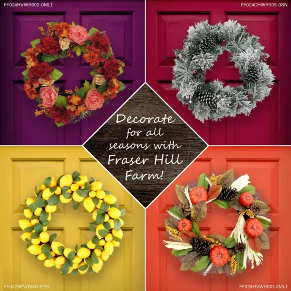 Fraser Hill Farm 24 in. Artificial Christmas Wreath with Pinecones and Berries