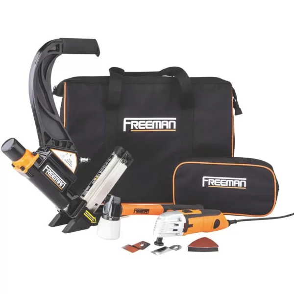 Freeman Lightweight Pneumatic 2-in-1 Flooring Nailer and Stapler and Oscillating Multi-Function Power Tool Combo Kit with Bags