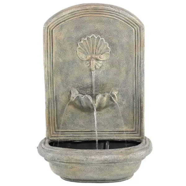 Sunnydaze Decor Seaside Resin French Limestone Solar Outdoor Wall Fountain with Battery Backup