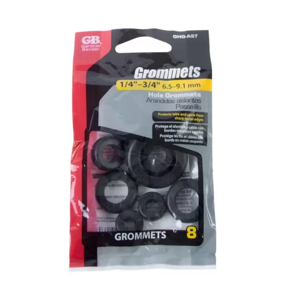 Gardner Bender Grommets Assortment 2 Each 1/4 in. 3/8 in. 1/2 in. 3/4 in. (8-Pack)