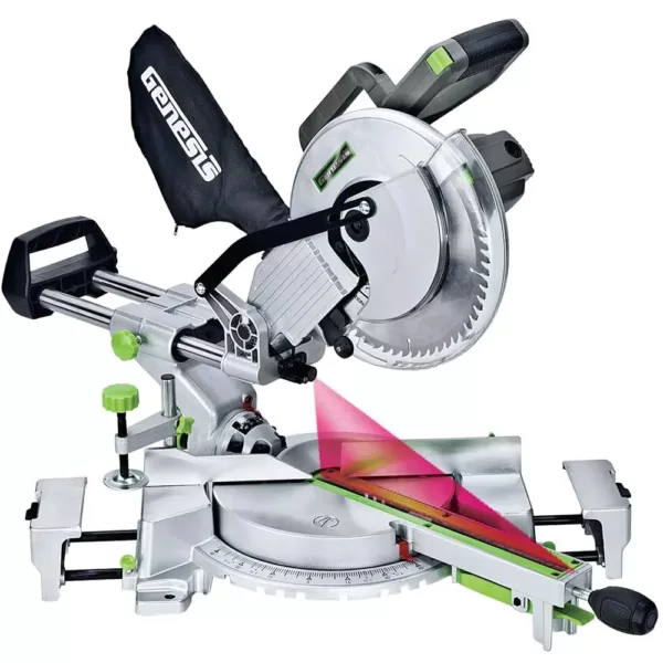 Genesis 15-Amp 10 in. Sliding Compound Miter Saw with Laser, Electric Brake, Spindle Lock, Dust Bag, Wings and Blade