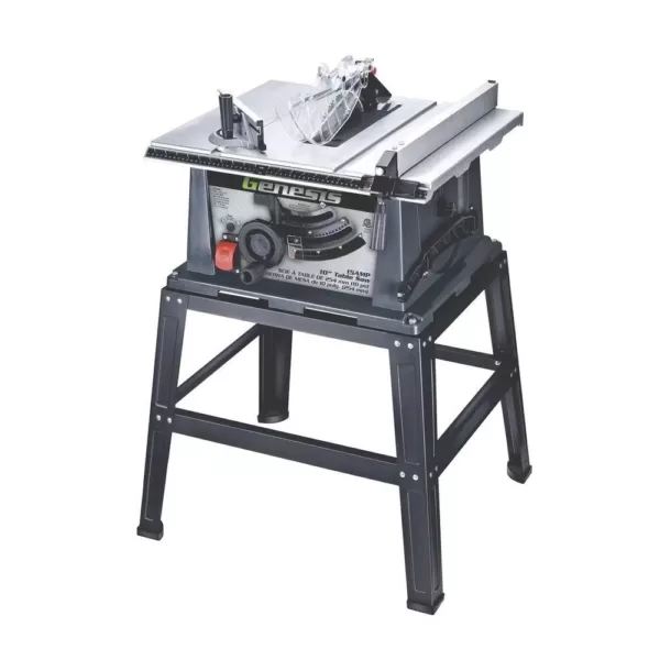 Genesis 15 Amp 10 in. Table Saw with Self-Aligning Rip Fence, Sliding Miter Gauge, 40T Blade and Heavy-Duty Metal Stand