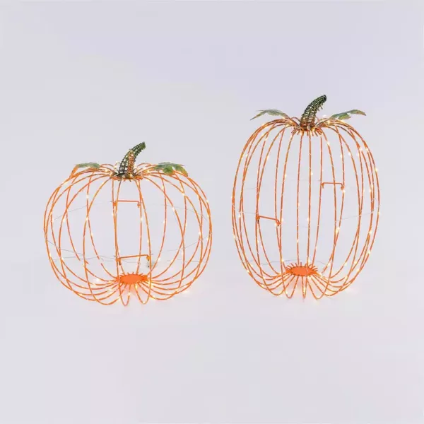 Gerson 13.58 in. Assorted Pre-Lit Standing Pumpkins Decor (Set of 2)