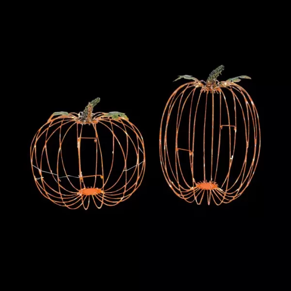 Gerson 13.58 in. Assorted Pre-Lit Standing Pumpkins Decor (Set of 2)