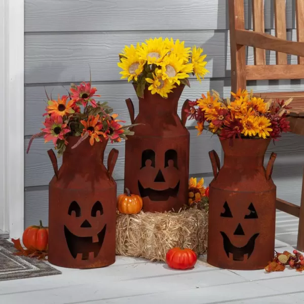 Gerson Rustic Metal Milk Can Jack-O-Lantern Luminaries (Set of 3)