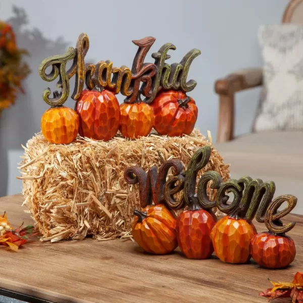 Gerson 6.89 in. H Resin Harvest Thanksgiving Pumpkin Tabletop Decor (Set of 2)