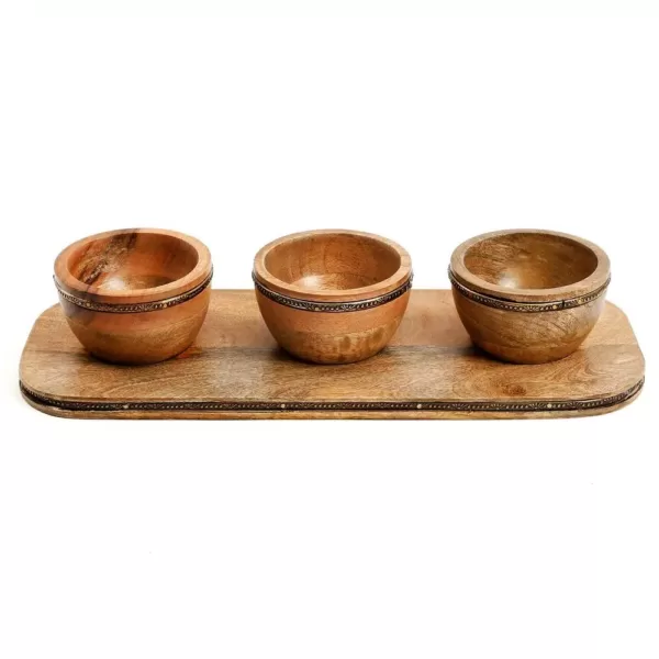 GIBSON elite Elite Pinehurst 3-Piece 4 in. Wood Condiment Bowls and Tray Set