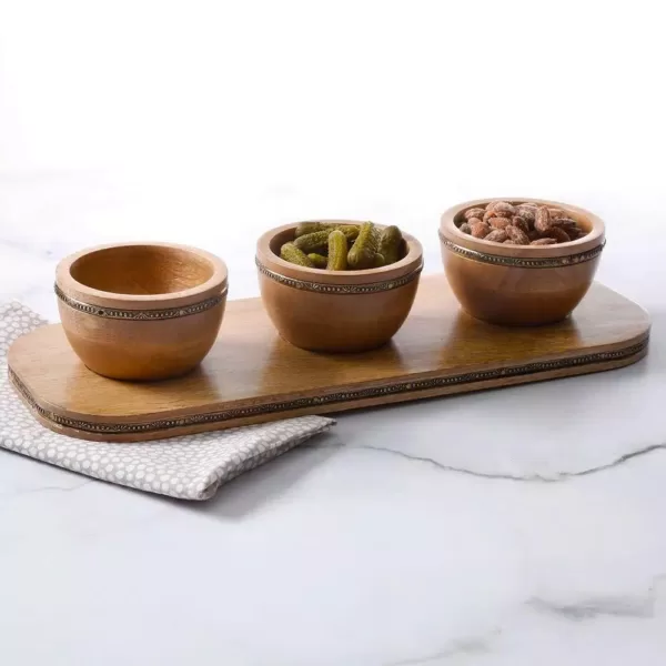 GIBSON elite Elite Pinehurst 3-Piece 4 in. Wood Condiment Bowls and Tray Set