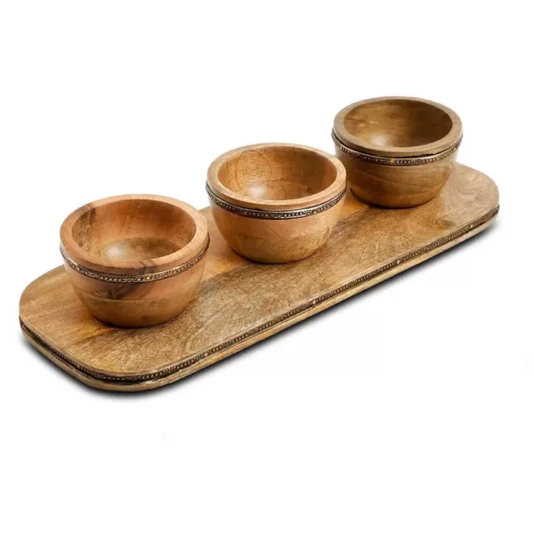 GIBSON elite Elite Pinehurst 3-Piece 4 in. Wood Condiment Bowls and Tray Set