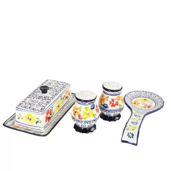 GIBSON elite Luxembourg 4-Piece Hand Painted Stoneware Serving Set