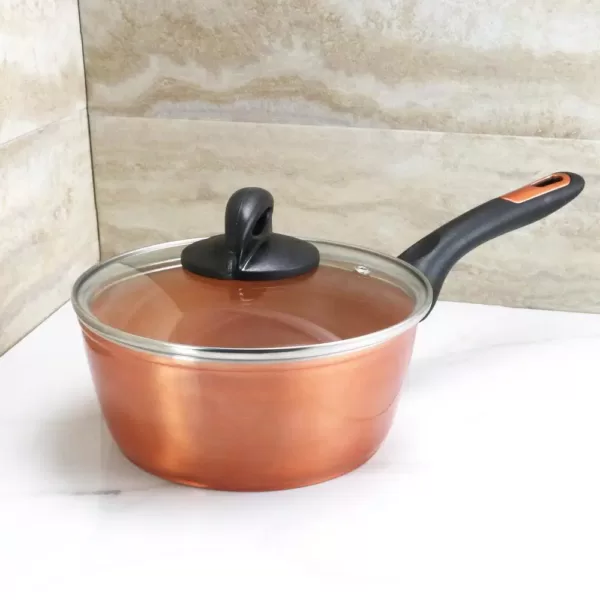 Gibson Home Hummington 1.7 qt. Aluminum Ceramic Nonstick Sauce Pan in Metallic Copper with Glass Lid