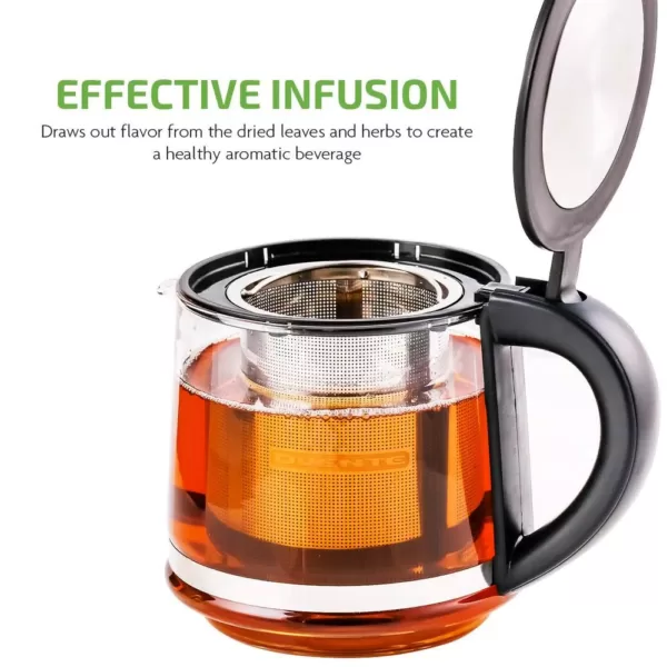 Ovente 3.4-Cup Black Glass Tea Kettle with Tea Infuser for Loose-Leaf Tea, Compatible with KG612S (FGK27B)