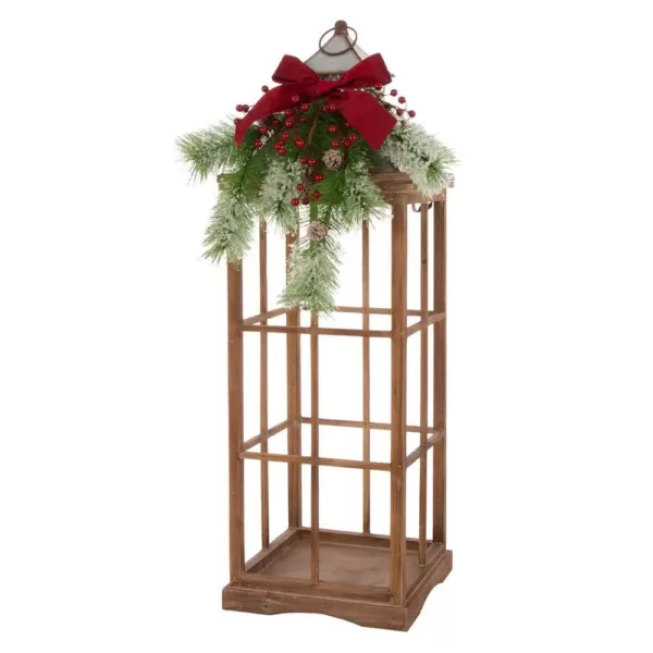 Glitzhome Brown Christmas Farmhouse Wood/Metal Lanterns (Set of 2)