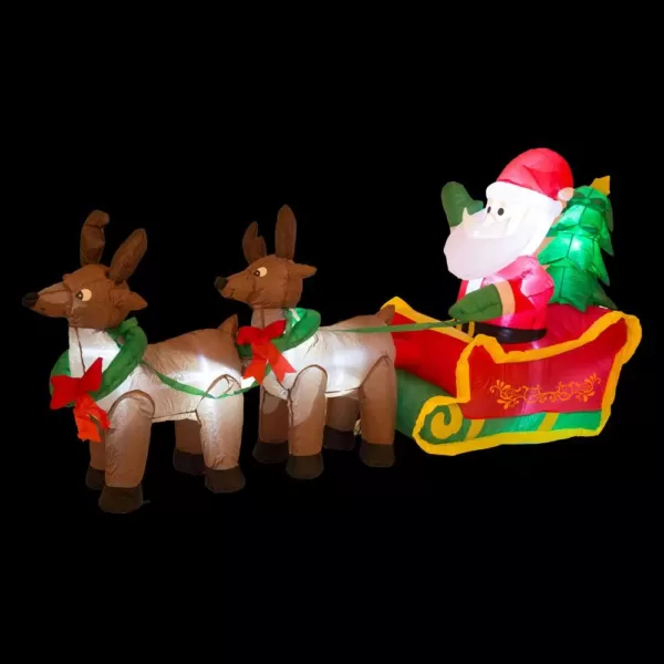 Glitzhome 7 ft. Lighted Inflatable Santa Sleigh Decor