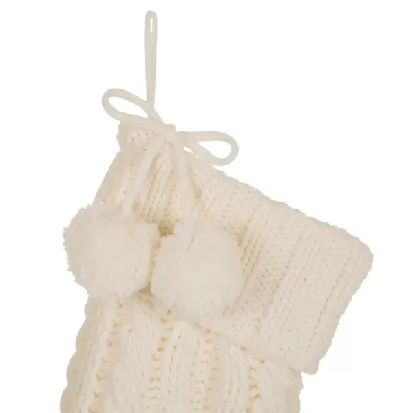 Glitzhome 24 in.H Knitted Polyester Christmas Stocking with Pom Ball-White