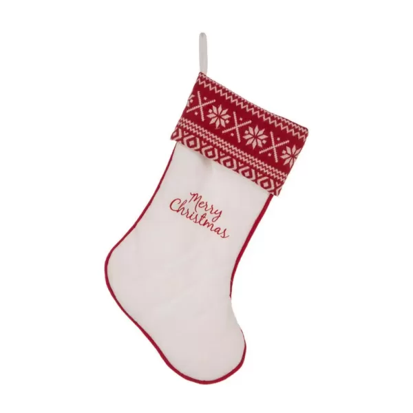 Glitzhome 21 in. L White Fleece Christmas Stocking - Merry Christmas