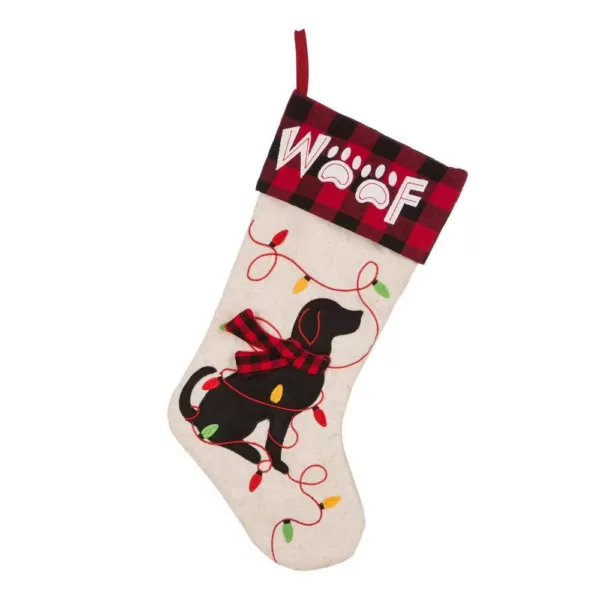 Glitzhome 21 in. L LED Embroidered Linen Christmas Stocking - Dog