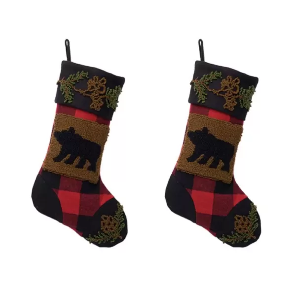 Glitzhome Plaid Stocking with Rug Hooked (Bear) 2-Pack