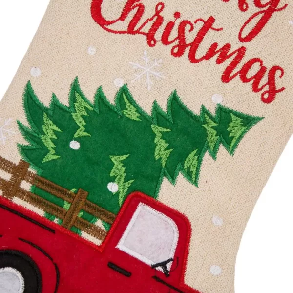 Glitzhome 21 in. Polyester Embroidered Linen Christmas Decoration Stocking (2-Pack)