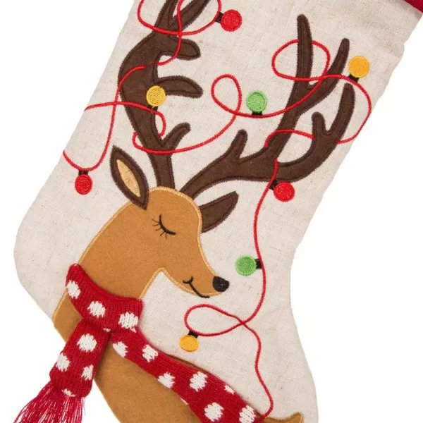 Glitzhome 21 in. H LED Embroidered Polyester Linen Christmas Decoration Stocking (2-Pack)