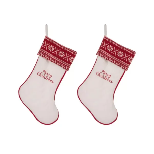 Glitzhome 21 in. White Fleece Polyester Christmas Decoration Stocking (2-Pack)