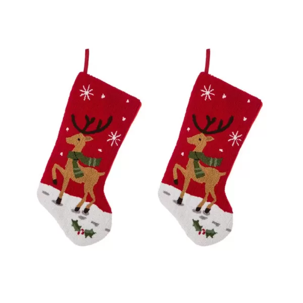 Glitzhome 20 in. H Polyester and Acrylic Reindeer Hooked Stocking (2-Pack)