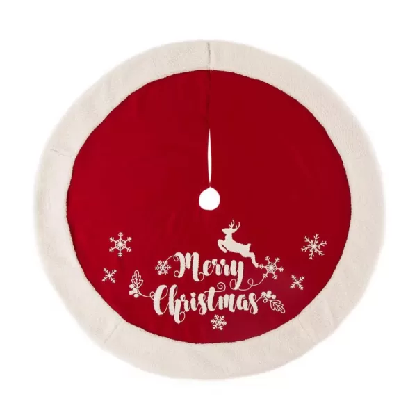 Glitzhome 48 in. D Fabric Christmas Tree Skirt in Merry Christmas