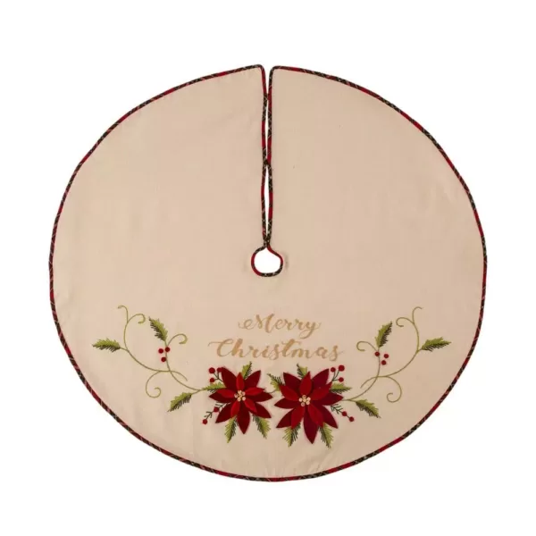 Glitzhome 48 in. D Fabric Christmas Tree Skirt in Poinsettia