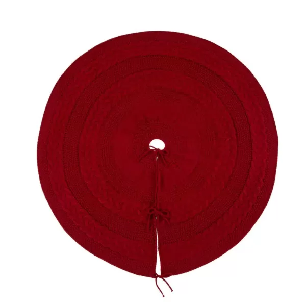 Glitzhome 52 in. D Knitted Acrylic Red Christmas Tree Skirt