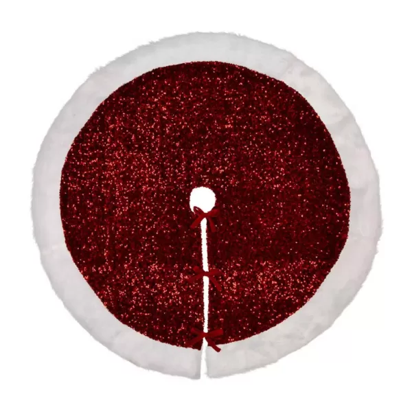 Glitzhome 48 in. D Red Sequin Christmas Tree Skirt