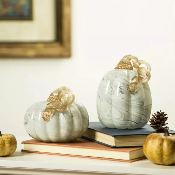 Glitzhome S/2 4.72 in. Gray Marble Glass