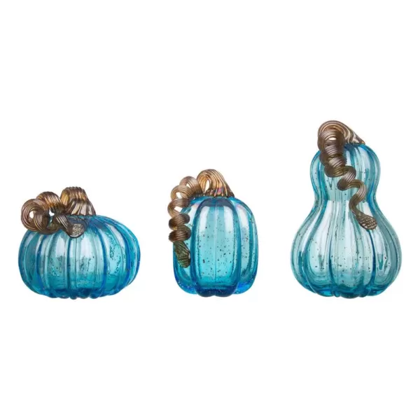 Glitzhome S/3 8.46 in. Blue Glass Pumpkin