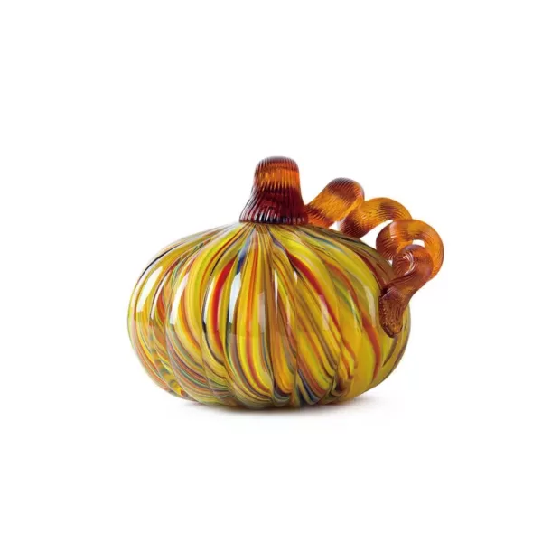 Glitzhome 5 in. D x 4.25 in. H Multi-Striped Glass Short Pumpkin