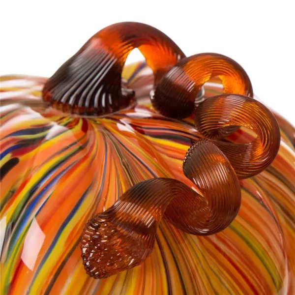 Glitzhome 8.66 in. D x 6.69 in. H Multi-Striped Glass Large Pumpkin