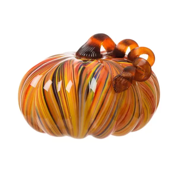 Glitzhome 8.66 in. D x 6.69 in. H Multi-Striped Glass Large Pumpkin