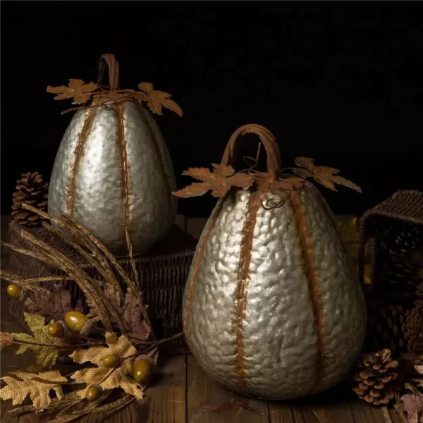 Glitzhome 14 in. H Galvanized Metal Tall Pumpkin