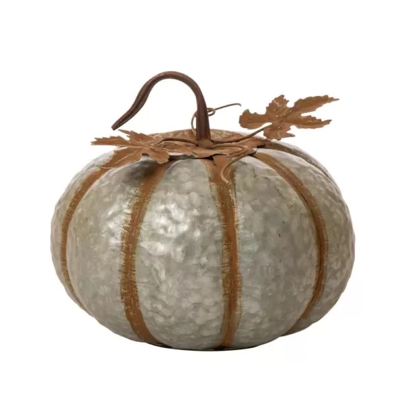 Glitzhome 12 in. H Galvanized Metal Round Pumpkin