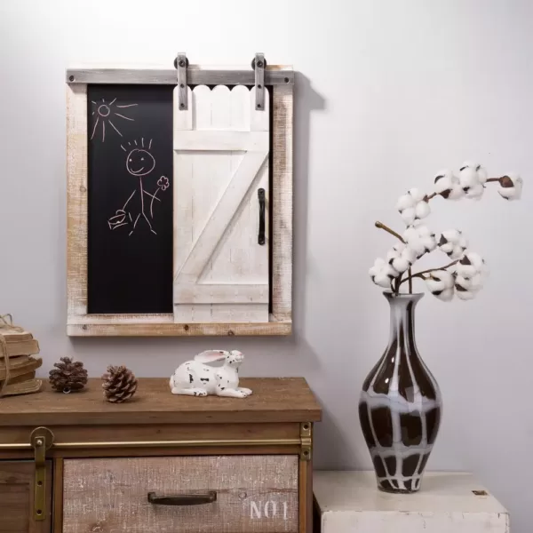 Glitzhome 19.75" H Farmhouse Wooden Chalkboard Barn Door Memo Board Wall Decor