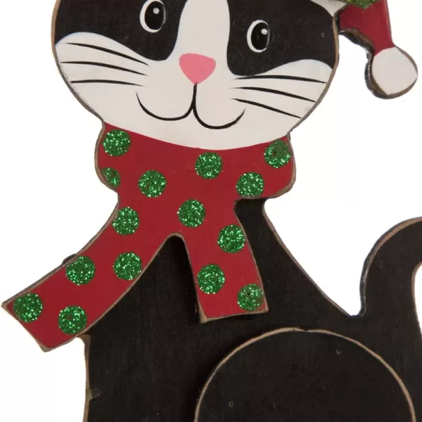 Glitzhome 7.76 in. H Wooden Metal Christmas Stocking Holder Cat