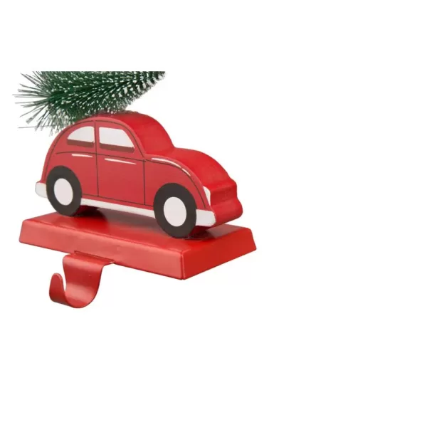 Glitzhome Wooden/Metal Red Car and Truck Stocking Holder (Set of 2 )