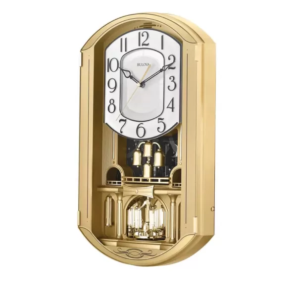 Bulova Golden Music 20 in. W x 11.5 in. H Pendulum Wall Clock with Multiple Song Selections