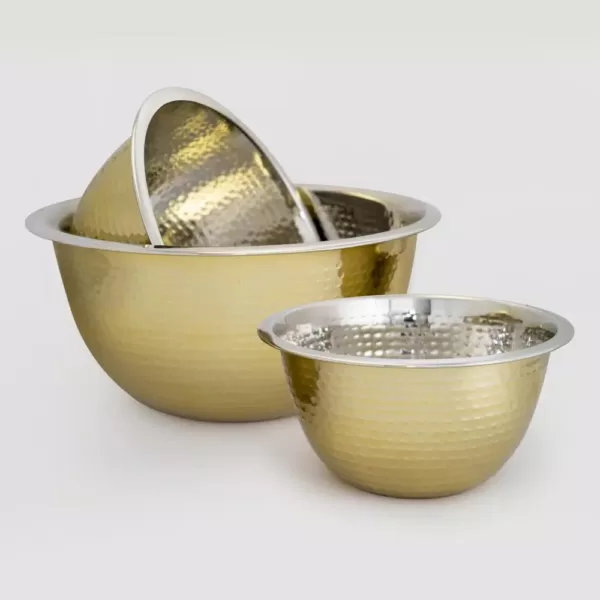 ExcelSteel 1.75 QT Professional Stainless-Steel Hammered Mixing Bowl with Gold Tone