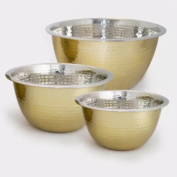 ExcelSteel 3 Qt Professional Stainless-Steel Hammered Mixing Bowl with Gold Tone